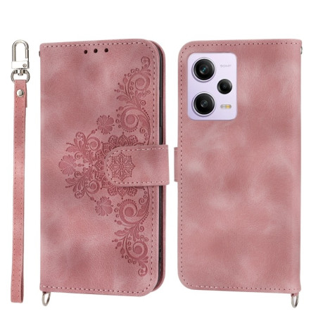 Чехол-книжка Skin-feel Flowers Embossed для Xiaomi Redmi Note 12 Pro - розовый