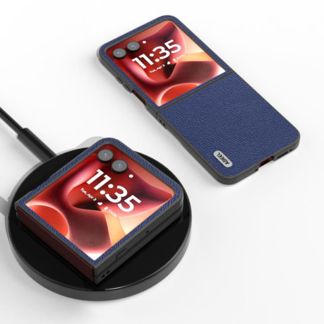 Чехол ABEEL Genuine Leather Luxury для Motorola Razr 60 Ultra - синій