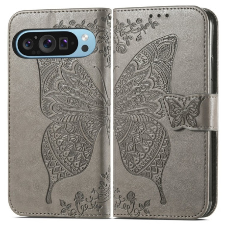 Чехол-книжка Butterfly Love Flower Embossed для Google Pixel 9 - серый