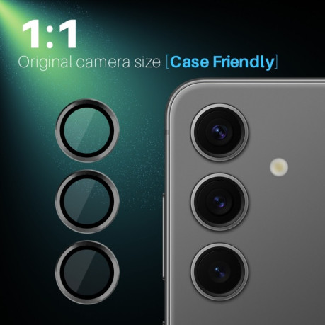 Захисне скло NORTHJO Glitter Camera Lens Protector Tempered Glass Metal Ring для Samsung Galaxy S25+ 5G - чорне