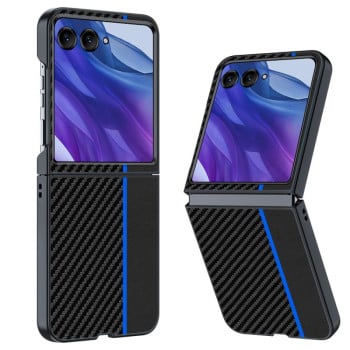 Противоударный чехол Carbon Fibre Texture Printing для Motorola Razr 60 Ultra 5G - чорно-синій