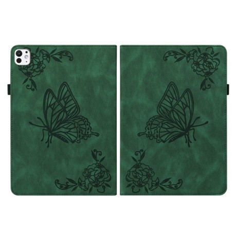 Чехол- книжка Butterfly Flower Embossed Leather на iPad Pro 11 2024 - зеленый