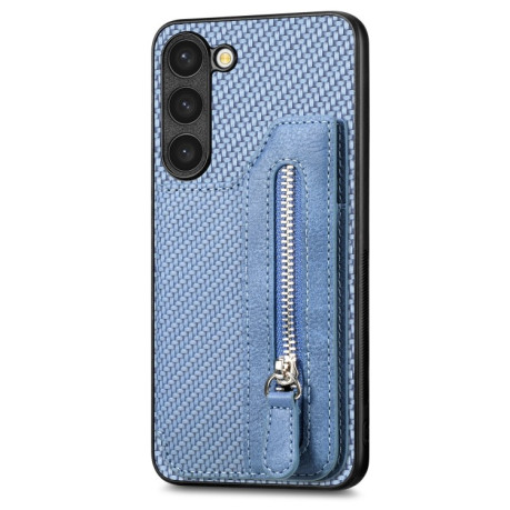 Протиударний чохол Carbon Ffiber Flip Zipper Wallet для Samsung Galaxy S23+Plus 5G - синій