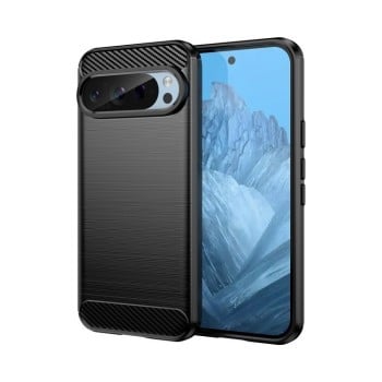 Противоударный чехол Brushed Texture Carbon Fiber на Google Pixel 9 Pro 5G - черный