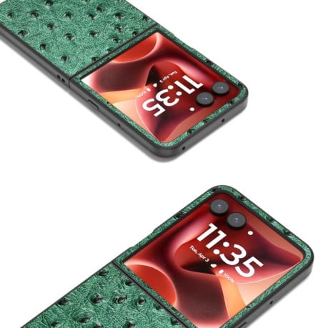 Кожаный чехол ABEEL Genuine Leather Ostrich Texture для Motorola Razr 60 Ultra - зеленый