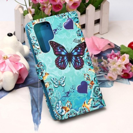 Чехол-книжка Colored Drawing Pattern для Samsung Galaxy S22 Ultra 5G - Heart Butterfly