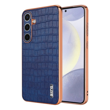 Чехол AZNS Electroplated Frame Crocodile Texture на Samsung Galaxy S25 5G - синий