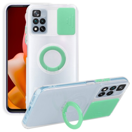 Противоударный чехол Sliding Camera with Ring Holder для Xiaomi Poco X4 Pro 5G - зеленый
