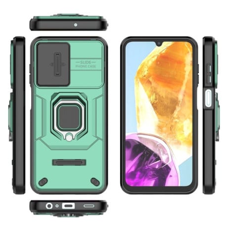 Противоударный чехол Sliding Camshield для Samsung Galaxy M15 5G - зеленый
