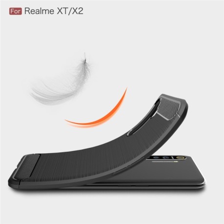 Противоударный чехол Brushed Texture Carbon Fiber на  Realme XT/X2 -черный