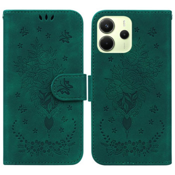 Чехол-книжка Butterfly Rose Embossed для Xiaomi Redmi Note 14 4G 164.48mm - зеленый