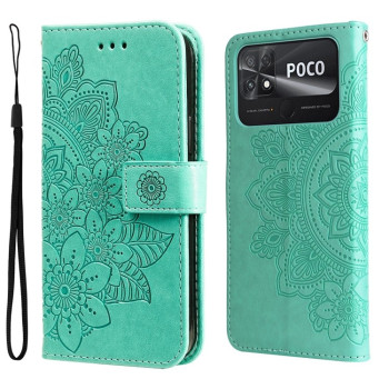 Чохол-книжка 7-petal Flowers Embossing для Xiaomi Poco C40/Redmi 10c - зелений