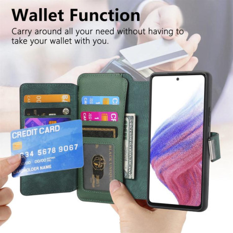 Чехол-книжка CaseNeo MagSafe RFID Anti-theft Zipper Wallet Retro Leather для Realme GT 7 Pro - зеленый