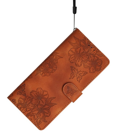Чехол-книжка Cherry Blossom Butterfly Skin Feel Embossed на Motorola Edge 50 5G - коричневый