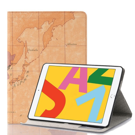 Кожаный чехол-книжка Map Texture на  iPad 9/8/7 10.2 (2019/2020/2021) / 10.5  - коричневый