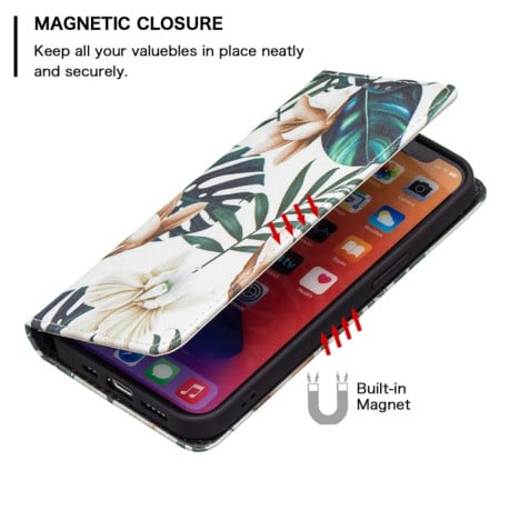 Чехол-книжка Colored Drawing Pattern Invisible для iPhone 13 Pro Max - Red Leaves
