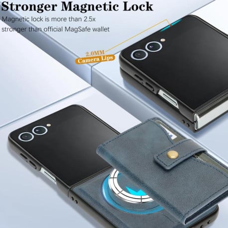 Чохол Kalebol Magnetic Button з кишенькою на карт та MagSafe на Samsung Galaxy Filp 7 - синій