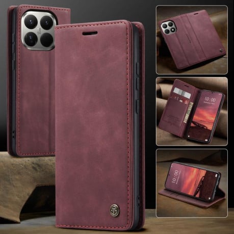 Чехол-книжка CaseMe-013 многофункциональный с кармашком на карт на Xiaomi 15T Pro - красный