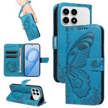 Чехол-книжка Swallowtail Butterfly Embossed Leather для Xiaomi Redmi K90/Poco F8 синий — синий