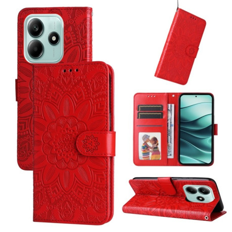 Чехол-книжка Embossed Sunflower для Xiaomi Redmi Note 14 5G - красный