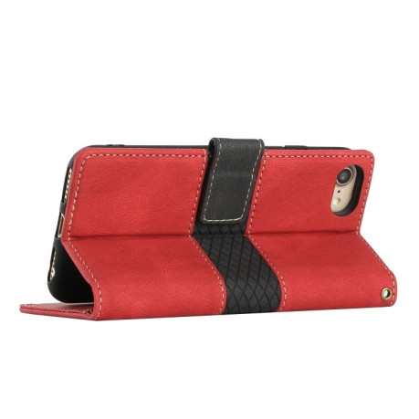 Чехол-книжка Grid Stitching Leather Phone Case with Lanyard для  для iPhone 16e - красный
