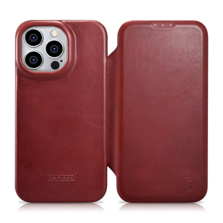 Кожаный чехол-книжка iCarer CE Oil Wax Premium для iPhone 14 Pro Max - красный