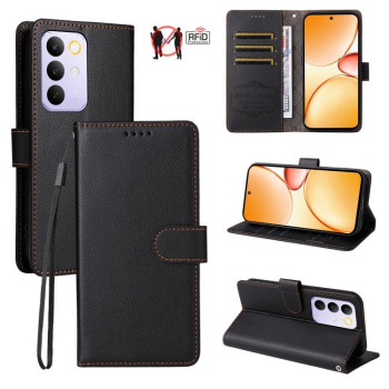 Чохол-книжка з текстурою Litchi RFID Blocking 3-Card Wallet Leather на Realme C85 Pro 4G — чорний