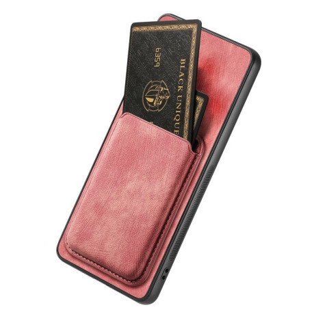 Противоударный чехол Retro Leather Card Bag Magnetic для OPPO A38 4G / A18 4G - розовый