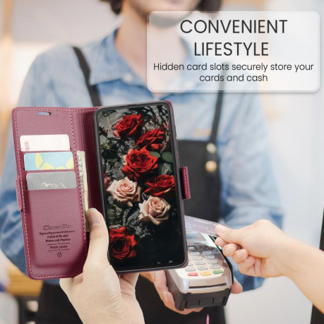 Чехол-книжка CaseMe 023 Butterfly Buckle Litchi Texture RFID Anti-theft Leather для Xiaomi Redmi Note 14 4G 164.84mm - красный