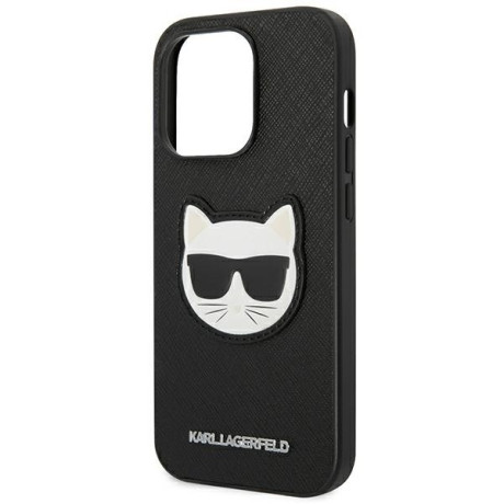Оригинальный чехол Karl Lagerfeld Saffiano Choupette Head Patch для iPhone 14 Pro Max - black