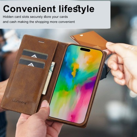 Чехол-книжка LCIMEEKE RFID для iPhone 16 Pro Max - коричневый