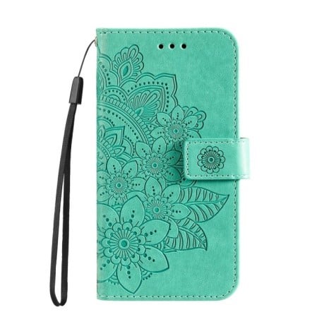 Чехол-книжка 7-petal Flowers Embossing для Xiaomi Redmi Note13 Pro 4G Global/Poco M6 Pro 4G - зеленый