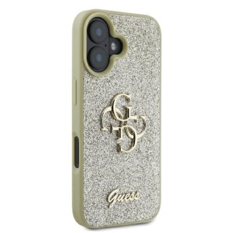 Оригинальный чехол Guess Big Metal Logo Fixed Glitter для iPhone 16 Plus - Gold