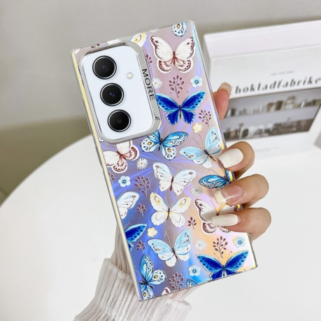 Противоударный чехол Electroplating Laser Butterfly для Samsung Galaxy A55 5G - Blue Butterflies