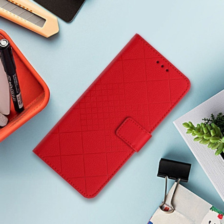 Чохол-книжка Rhombic Grid Texture для Xiaomi Redmi 13 4G Global - червоний