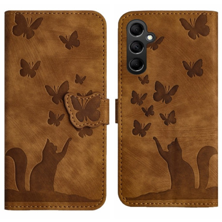 Чохол-книжка Cat Embossing Pattern для Samsung Galaxy A55 - коричневий
