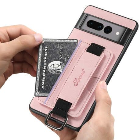 Противоударный чехол Suteni H13 Card Wallet для Google Pixel 8a - розовый