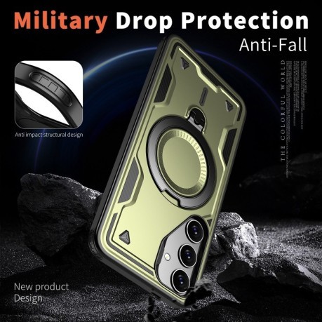 Протиударний чохол MagSafe Holder Armor PC Hybrid для Samsung Galaxy S24 FE 5G - темно-зелений