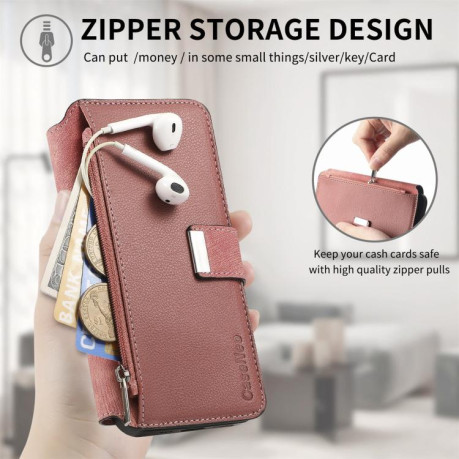 Чехол-книжка CaseNeo MagSafe RFID Anti-theft Zipper Wallet Retro Leather для Realme GT 7 Pro - розовый