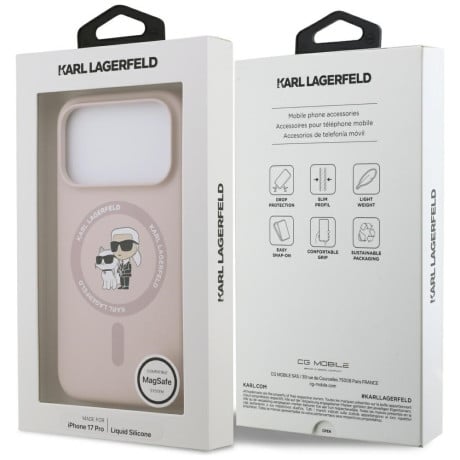 Оригінальний силіконовий чохол Karl Lagerfeld Silicone Karl&amp;Choupette Ring із MagSafe на iPhone 17 Pro - Pink