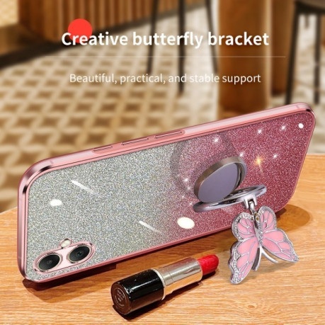 Противоударный чехол Plated Gradient Glitter Butterfly Holder для Samsung Galaxy A06 4G - серебристый