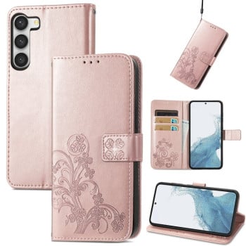 Чохол-книжка Four-leaf Clasp Embossed на Samsung Galaxy S23 5G - рожеве золото