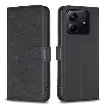Чехол-книжка Four-leaf Clasp Embossed на Xiaomi Redmi Note 14 5G/Poco M7 Pro 5G - черный