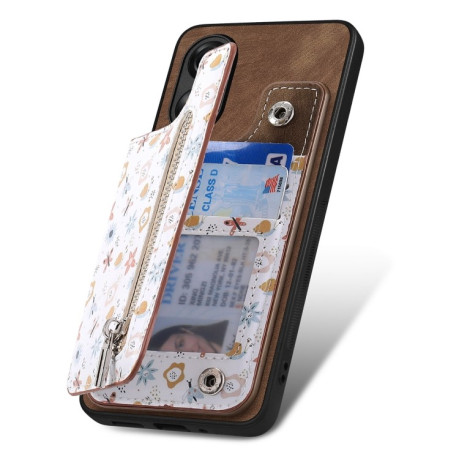 Противоударный чехол Retro Painted Zipper Wallet для OPPO A38 4G/A18 4G - коричневый