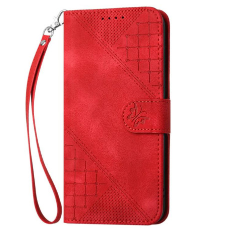 Чехол-книжка Grid Stitching Leather Phone Case with Lanyard для для Motorola Moto G15 - красный