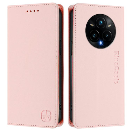 Чохол-книжка RC01 Dual-Folded Magnetic Suction RFID Leather на Realme 14 Pro+ 5G - рожевий