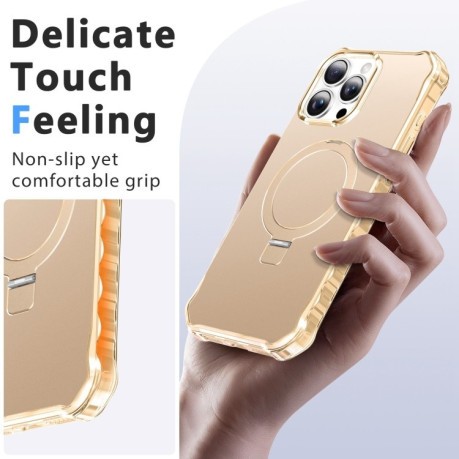 Противоударный чехол Solid Color Wave MagSafe Holder для iPhone 16 Pro Max - золотой