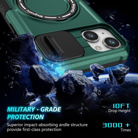 Чохол протиударний Sliding Camshield Magsafe Holder для iPhone 15 - зелений