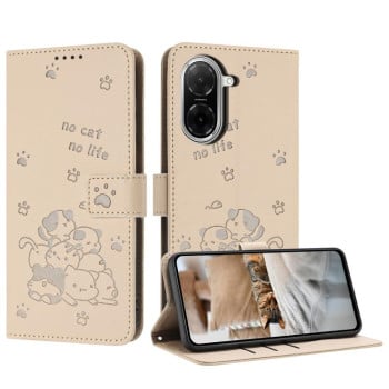 Чехол-книжка Embossed Kitten Phone Leather для Xiaomi Redmi A5 4G / Poco C71 - бежевый