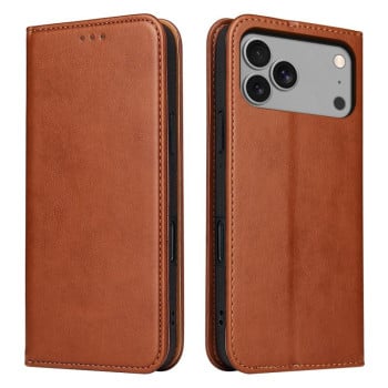 Кожаный чехол-книжка Fierre Shann Genuine leather на iPhone 17 Pro Max - коричневый